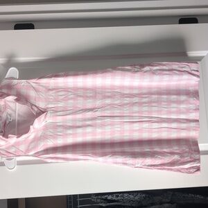 Crown & Ivy Pink & White Plaid Checkered Ruffle Neck Linen Shift Dress XS